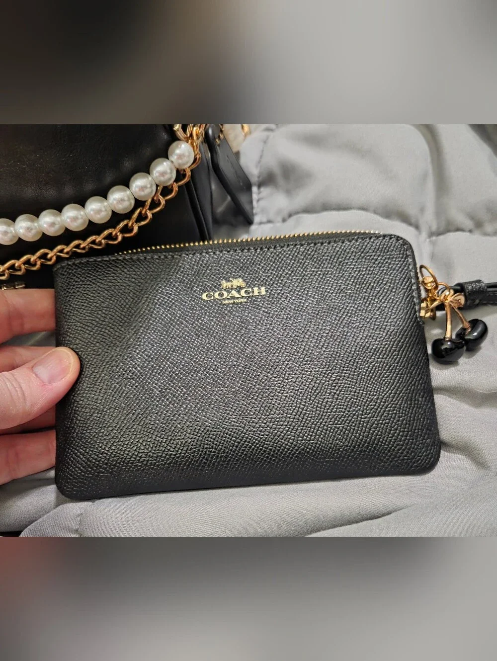 COACH Carey Black Leather Crossbody Bag with Wristlet